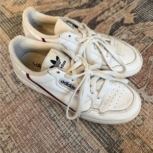 Adidas White Leather Sneakers with Red and Navy Accents